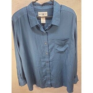 White Stag Women's Plus‎ 22w/24w Blue Long Sleeve Button Up Shirt